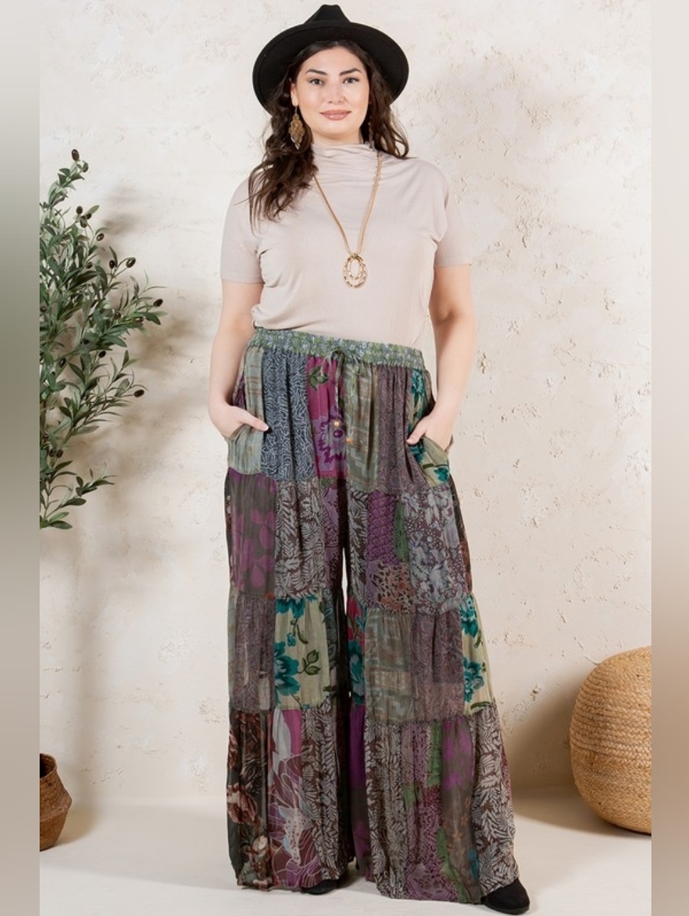 Young Threads Retro Revival Flared Patchwork Pants Gray Boho XL 1X 2X 3X NWT